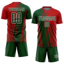 Maillot de football personnalisé à sublimation vert et blanc avec lignes rouges