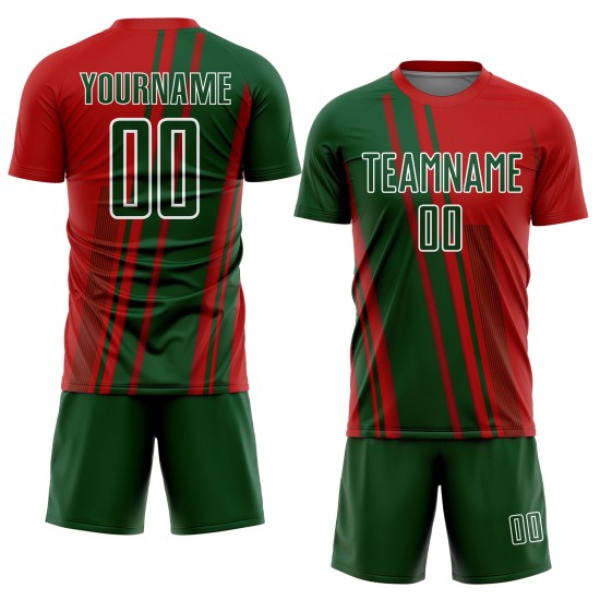 Maillot de football personnalisé à sublimation vert et blanc avec lignes rouges