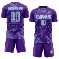 Maillot de football bleu et blanc à lignes de sublimation sportives, uniforme violet, léger et personnalisé