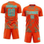 Maillot de football personnalisé orange à sublimation, uniforme de sport, courbe aqua-blanc