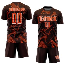 Maillot de football Curve Sports Lines marron, uniforme personnalisé par sublimation, orange et blanc