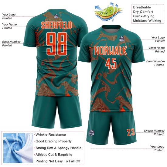 Maillot de sport Curve Sublimation Teal Lines, uniforme de football personnalisé orange et blanc