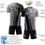 Maillot de football noir et blanc personnalisé à lignes grises par sublimation Maillot de football noir et blanc personnalisé à lignes grises par sublimation
