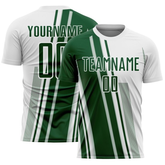 Maillot de football vert à sublimation, lignes personnalisées, sport, blanc