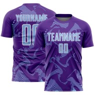 Maillot de football bleu et blanc à lignes de sublimation sportives, uniforme violet, léger et personnalisé