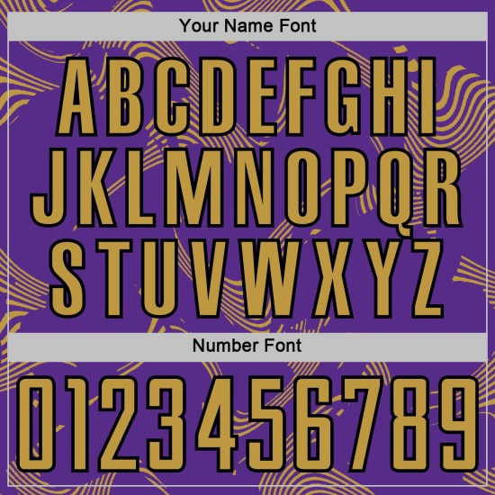 Maillot de football personnalisé violet à lignes dorées et noires, courbure violette, uniforme de football à sublimation, ancien