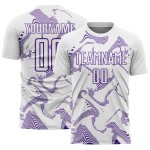 Maillot de football blanc, courbé, lignes violettes, personnalisé, sublimation