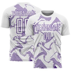 Maillot de football blanc, courbé, lignes violettes, personnalisé, sublimation