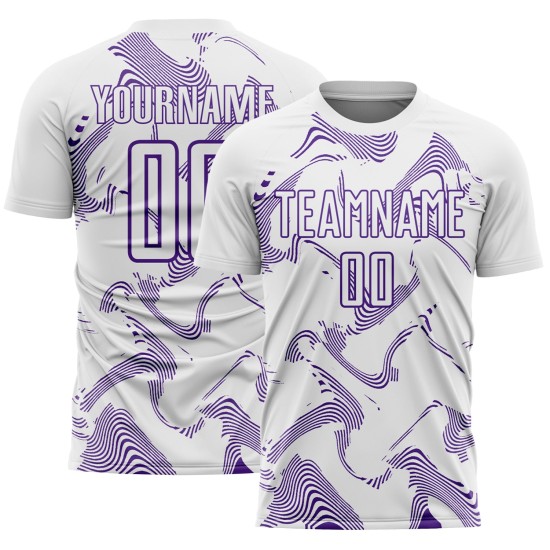 Maillot de football blanc, courbé, lignes violettes, personnalisé, sublimation