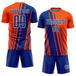 Maillot de football orange à sublimation, uniforme sportif personnalisé, lignes bleu royal et blanc