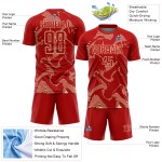 Maillot de sport crème, lignes courbes de football, personnalisé, rouge, sublimation