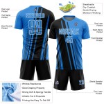 Maillot de football personnalisé à sublimation bleue avec lignes de poudre noir et blanc Maillot de football personnalisé à sublimation bleue avec lignes de poudre noir et blanc