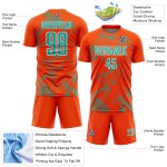 Maillot de football personnalisé orange à sublimation, uniforme de sport, courbe aqua-blanc