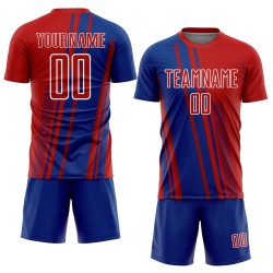Maillot de football personnalisé avec lignes de sublimation, uniforme de sport blanc royal, rouge