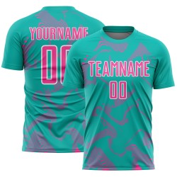 Maillot de football personnalisé à sublimation rose et blanc Lines Curve Aqua