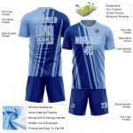 Maillot de football bleu clair, bleu royal et blanc, sublimation, lignes personnalisées