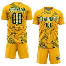 Maillot vert-blanc personnalisé par sublimation Sports Gold Lines Soccer Curve Uniform