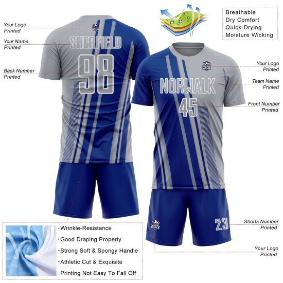 Maillot de football personnalisé Royal-White, sublimation, gris