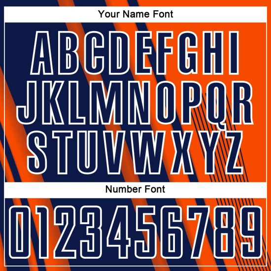 Maillot personnalisé uniforme de football à sublimation bleu marine et blanc, lignes orange, sports Maillot personnalisé uniforme de football à sublimation bleu marine et blanc, lignes orange, sports