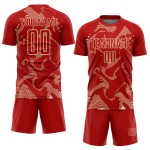 Maillot de sport crème, lignes courbes de football, personnalisé, rouge, sublimation