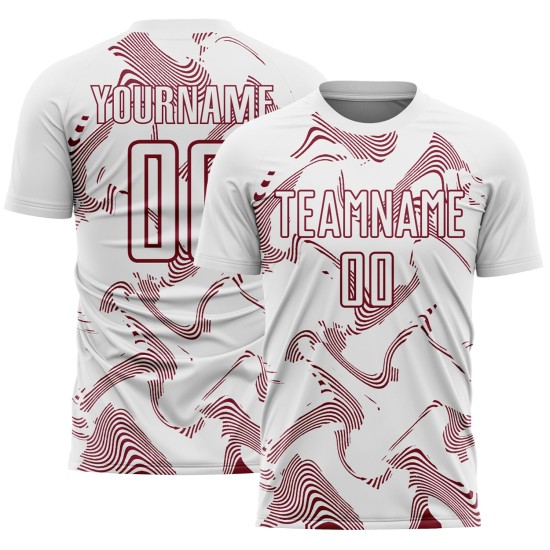 Maillot de football Curve Lines blanc, uniforme de sublimation, Crimson Sports Custom