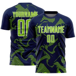 Maillot de sport Navy Lines Sublimation personnalisé Neon Curve Vert-Blanc Uniforme de football