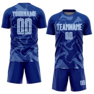 Maillot de football léger à lignes courbes, uniforme de sport, maillot royal, personnalisé, sublimation, bleu et blanc
