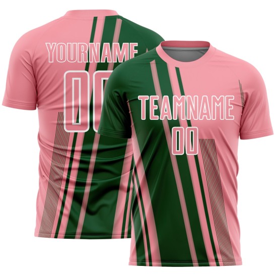Maillot de football personnalisé rose à lignes moyennes, uniforme de sport vert et blanc
