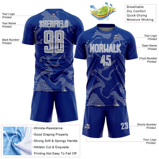 Maillot de football personnalisé gris-blanc Royal Lines Uniforme de sublimation Sports Curve