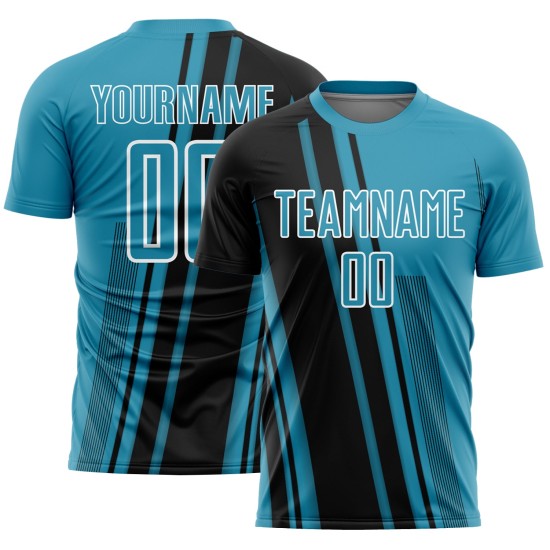 Maillot de football de sport uniforme Lignes noir-blanc bleu personnalisé Panther Sublimation
