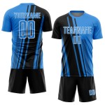Maillot de football personnalisé à sublimation bleue avec lignes de poudre noir et blanc Maillot de football personnalisé à sublimation bleue avec lignes de poudre noir et blanc