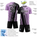 Maillot de football personnalisé noir et blanc avec lignes de sublimation, violet clair