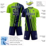 Maillot de football personnalisé à sublimation, lignes vertes, sport, bleu marine fluo et blanc Maillot de football personnalisé à sublimation, lignes vertes, sport, bleu marine fluo et blanc