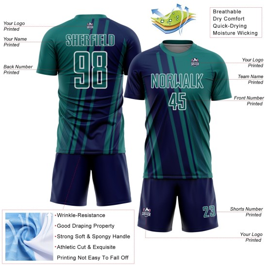 Maillot Sports Lines bleu marine et blanc, uniforme de football personnalisé par sublimation, bleu sarcelle