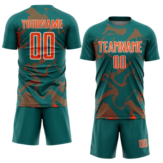 Maillot de sport Curve Sublimation Teal Lines, uniforme de football personnalisé orange et blanc