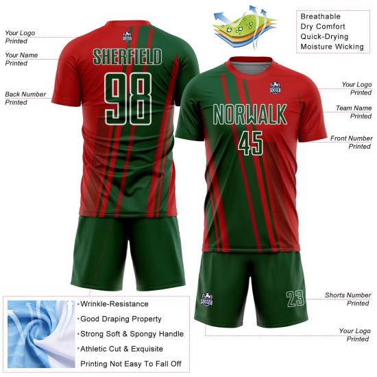 Maillot de football personnalisé à sublimation vert et blanc avec lignes rouges