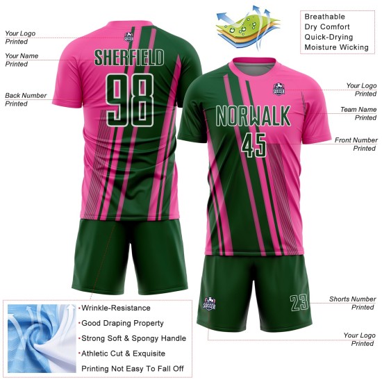 Maillot de football à lignes vert-blanc rose, uniforme personnalisé par sublimation