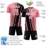 Maillot de football personnalisé à sublimation, noir et blanc, rose moyen