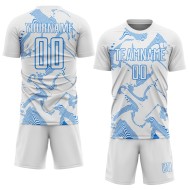 Maillot de football à sublimation bleu Custom Lines Sports, poudre blanche courbée Maillot de football à sublimation bleu Custom Lines Sports, poudre blanche courbée