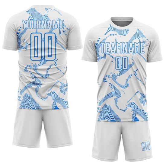 Maillot de football à sublimation bleu Custom Lines Sports, poudre blanche courbée