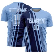 Maillot de football bleu clair personnalisé, uniforme bleu marine et blanc, sublimation sportive