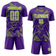 Maillot de football à lignes uniformes, violet, vert fluo et blanc, personnalisé, sublimation