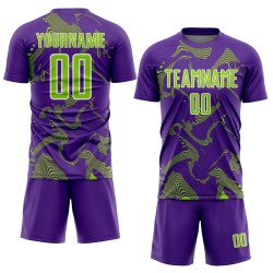 Maillot de football à lignes uniformes, violet, vert fluo et blanc, personnalisé, sublimation