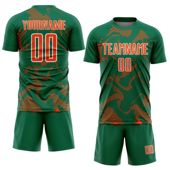 Maillot orange-blanc de sport, uniforme de football vert sublimé, Kelly Lines Curve personnalisé