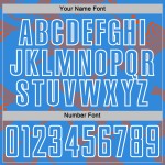 Maillot de football bleu personnalisé avec lignes de sublimation, courbe orange-blanche Maillot de football bleu personnalisé avec lignes de sublimation, courbe orange-blanche