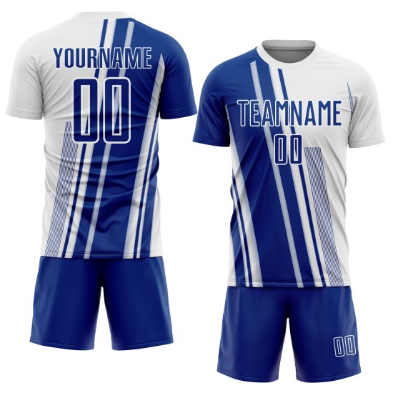 Maillot de sport de football à sublimation, lignes blanches uniformes, personnalisé, royal