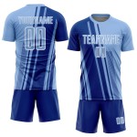 Maillot de football bleu clair, bleu royal et blanc, sublimation, lignes personnalisées