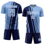 Maillot de football bleu clair personnalisé, uniforme bleu marine et blanc, sublimation sportive