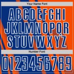 Maillot de football orange à sublimation, uniforme sportif personnalisé, lignes bleu royal et blanc