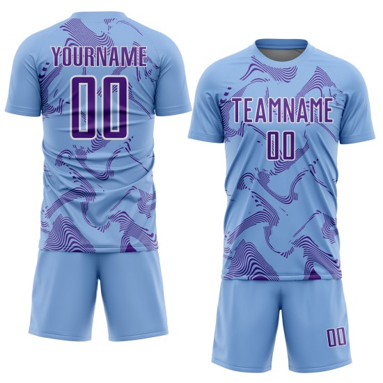 Maillot de football violet et blanc à sublimation bleue et courbe personnalisée